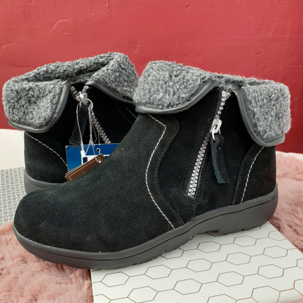 Khombu Shearling Cuff Waterproof Suede Side Zip Ankle Boots Snow 6 NEW Winter